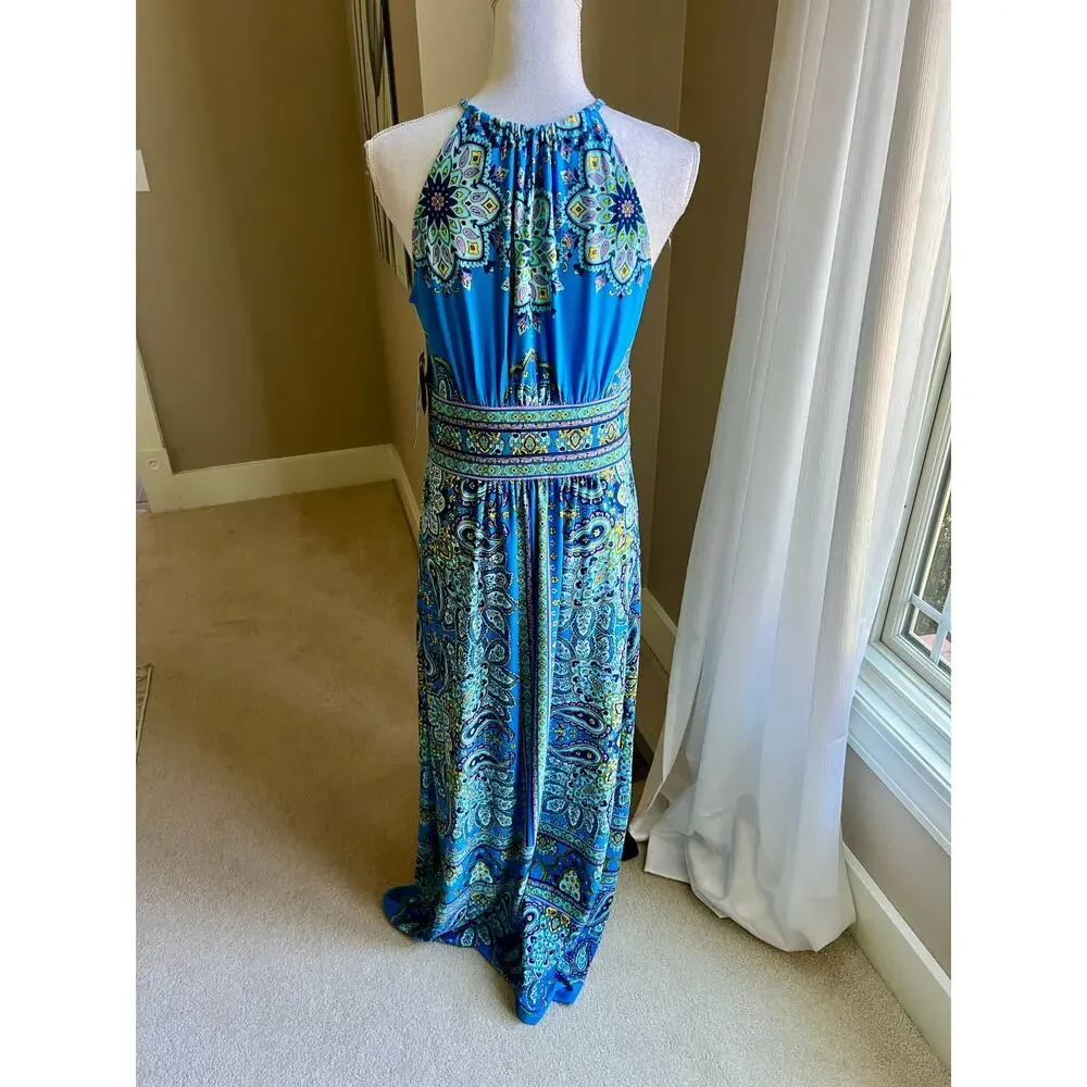 NWT London Times blue bohemian floral maxi dress size 10 - Picture 6 of 9